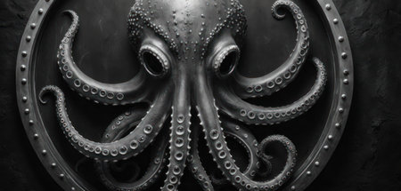 Octopus head on a black metal plate. Close-up.の素材
