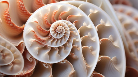 Nautilus shell close-up, macro photo, abstract backgroundの素材