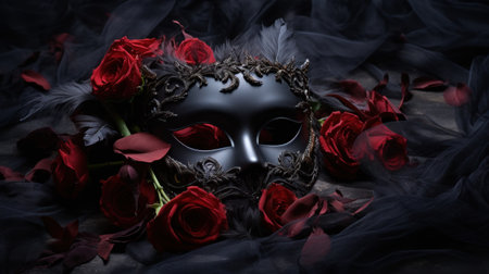 Colorful origami mask isolated on black background. 3d renderingの素材