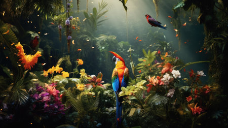 Colorful parrot in the tropical garden. Animal in the jungle.の素材