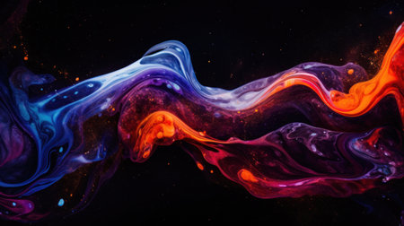 Abstract background of acrylic paint in red and blue colors on black backgroundの素材