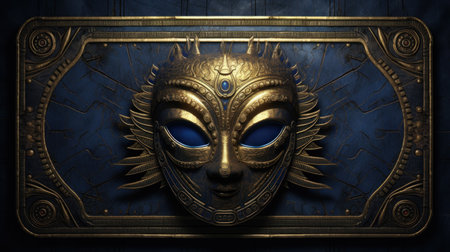 The mask of the knight on a blue background. 3D renderingの素材
