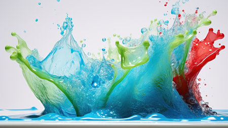 Colorful splashes of water. Isolated on white background.の素材