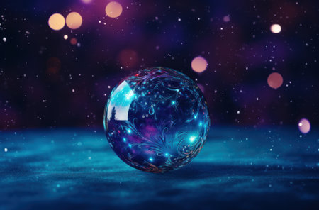 Christmas glass ball on bokeh background. 3D illustration.の素材