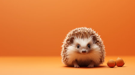 Cute hedgehog on orange background. Copy space for your text.の素材
