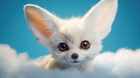 Funny little fox on blue sky background - 3D Renderingの素材