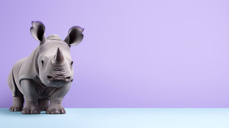 Cute rhinoceros on color background, 3d renderingの素材