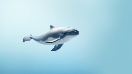 3d rendering of a dolphin swimming on a blue background with copy spaceの素材