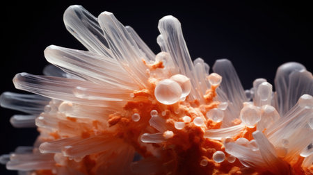 Close-up of an orange coral with dew drops on itの素材