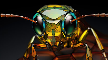 3d rendering of a bee isolated on black background. Computer digital drawing.の素材