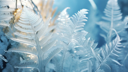 Frosty natural background. Frosty pattern on the fern.の素材