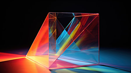 Colorful glass cube on a black background. 3d rendering.の素材