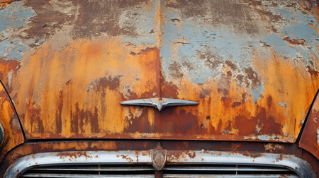 Vintage rusty old car. Close up of an old rusty carの素材