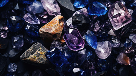 Natural gemstones on a dark background close-up. Macro.の素材