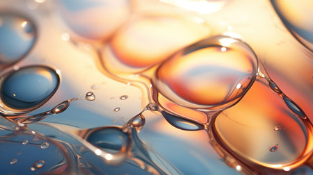 Macro shot of oil drops on water surface. Abstract background.の素材