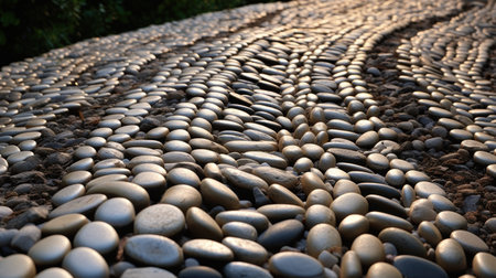 Pebble stone walkway in the park. Abstract background.の素材