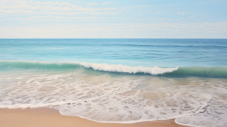 Soft wave of the sea on the sandy beach with blue sky backgroundの素材