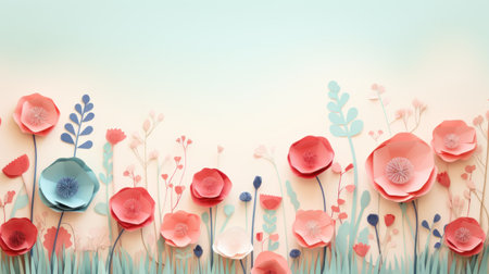 Paper cut flowers background. 3d rendering, 3d illustration.の素材
