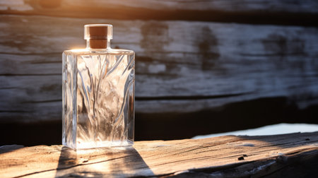 Bottle of perfume on a wooden background. Selective focus.の素材
