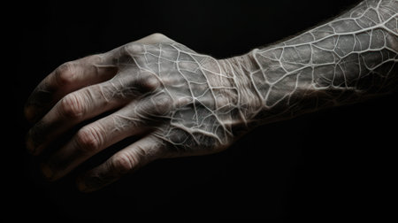 Hands of a man in a white glove on a black backgroundの素材