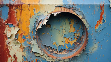rusty metal background with a hole in the center of the holeの素材