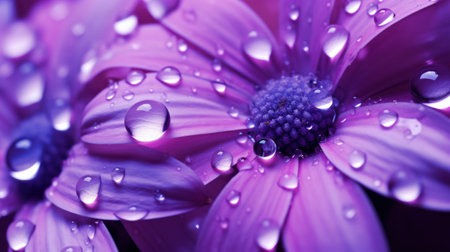 Beautiful purple flower with water drops close-up macro photography.の素材