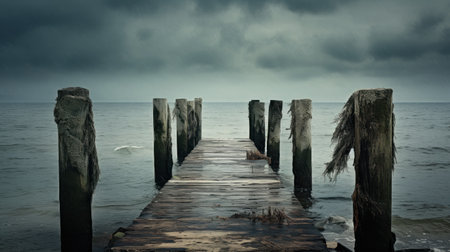 Wooden jetty on the Baltic Sea, Poland. Toned.の素材