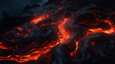 Volcanic eruption with lava flow. 3d render illustration.の素材