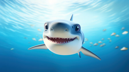 Shark swimming in the ocean. 3d render illustration of sharkの素材