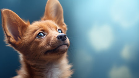 Portrait of cute chihuahua dog on blue background.の素材