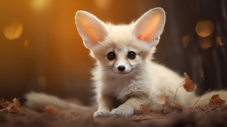 Cute little fox in the autumn forest. Cute little fox.の素材
