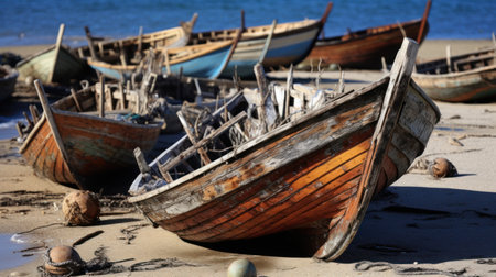 Fishing boats on the beach in Essaouira, Moroccoの素材