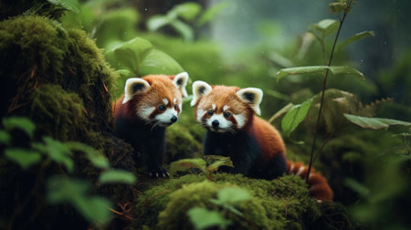 Red panda in the rainforest. Wildlife scene from nature.の素材