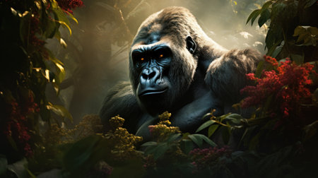 Gorilla in the jungle. 3D illustration. High quality photoの素材