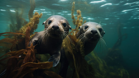 Sea lion in the aquarium. The sea lion (Otaria flavescens)の素材