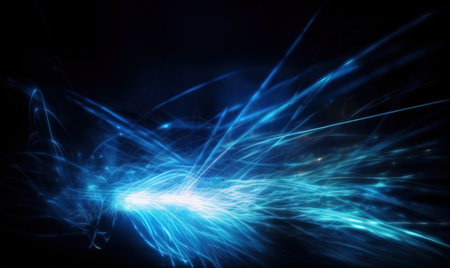 a blue abstract background with a black background and some blue lights in the middle of the image and a black background with a blue light in the middle of the middle. . generative aiの素材