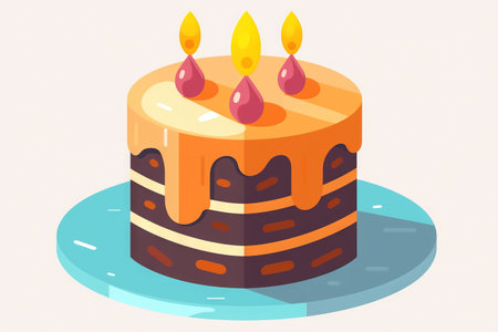 a cake with candles on top of it on a blue plate with a pink background and a light blue border around the edges of the cake. . generative aiの素材