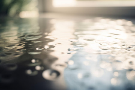 Water drops on glass surface. Abstract background with copy space for text.の素材