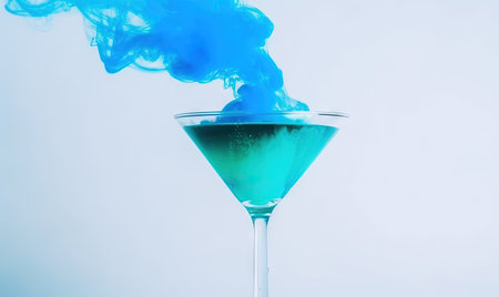 a blue liquid in a glass with a blue liquid in it. . generative aiの素材
