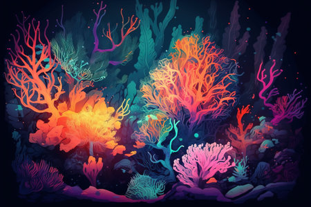 Underwater landscape with corals and algae. Colorful vector illustration.の素材