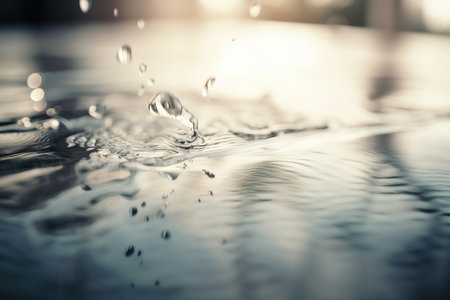 Water drop on the surface of the water with shallow depth of fieldの素材