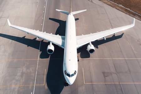 a large jetliner sitting on top of an airport tarmac next to an airport tarmac with a plane on the tarmac and a plane on the ground. . generative aiの素材