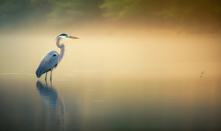 a bird standing in the middle of a body of water. . generative aiの素材