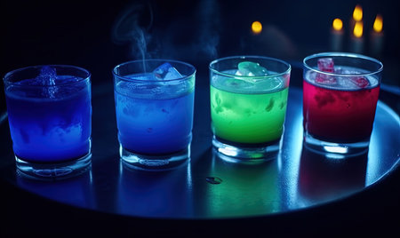 a group of drinks sitting on top of a metal tray. . generative aiの素材