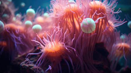 Sea anemone in the aquarium. Colorful underwater world.の素材