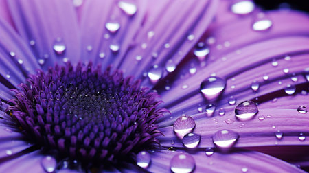 Purple gerbera flower with water drops close-up macro photographyの素材
