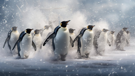 Group of penguins on the snow in Antarctica. Winter landscape.の素材