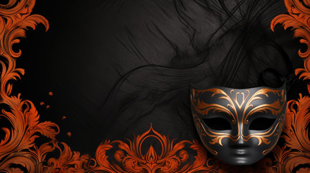 Venetian mask on black background with copy space. 3d illustrationの素材