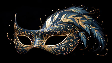Venetian mask with feathers on black background. Vector illustration.の素材