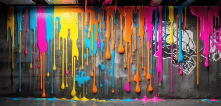 Colorful paint dripping on the wall. Abstract background. 3d renderingの素材